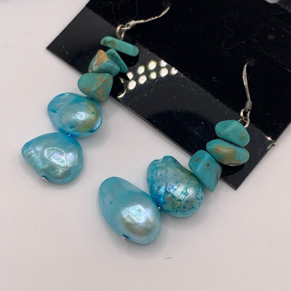 Vintage turquoise stretch bracelet with matching earrings - Picture 5 of 6